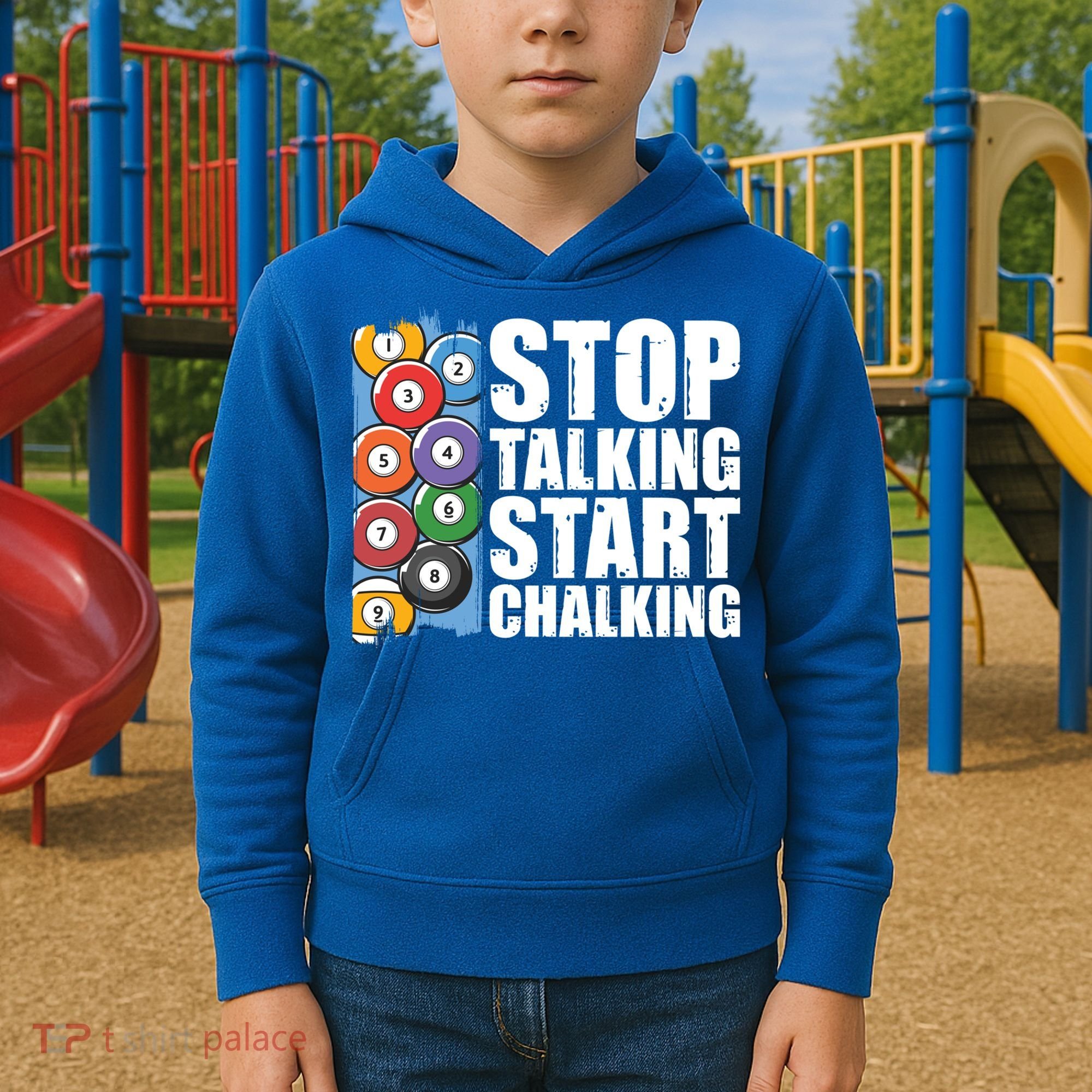 Funny Billiard Pool Cue Player Gift Stop Talking Start Chalking Cool Gift Kids Hoodie