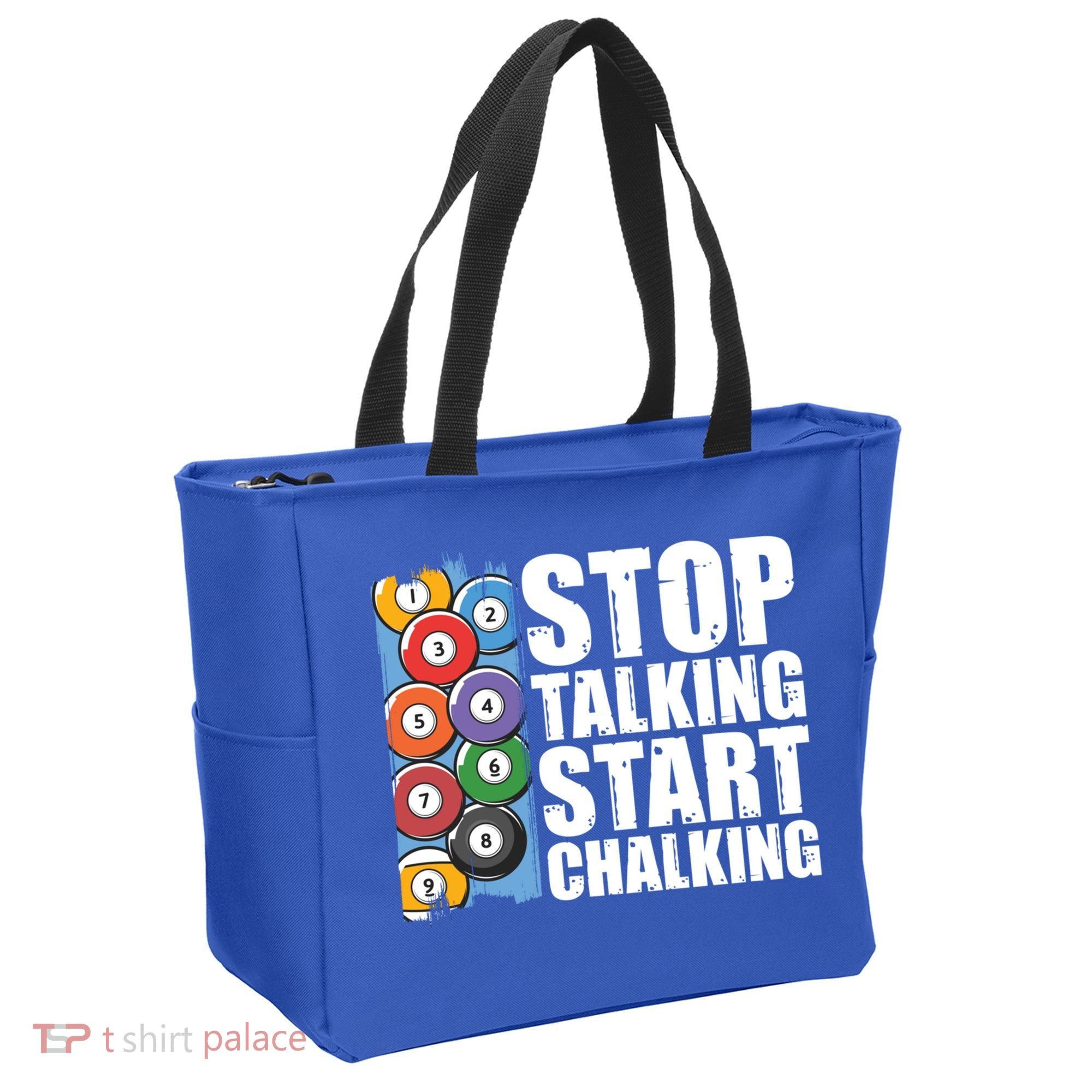 Funny Billiard Pool Cue Player Gift Stop Talking Start Chalking Cool Gift Tote Bag