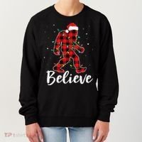 Funny Believe Plaid Bigfoot Christmas Light Sasquatch Santa Women's Sweatshirt thumb 0