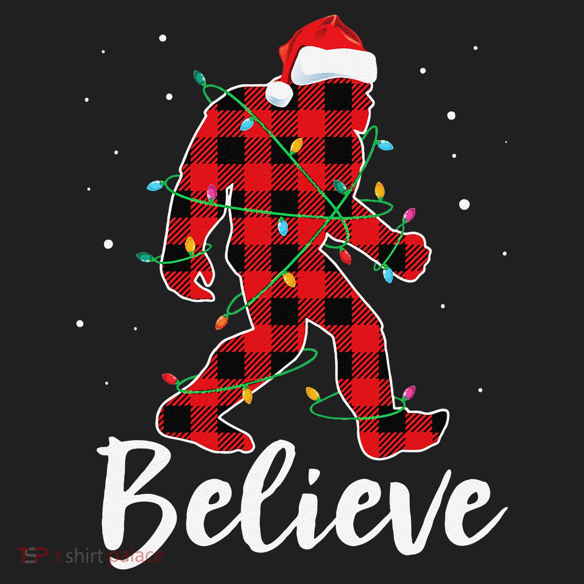 Funny Believe Plaid Bigfoot Christmas Light Sasquatch Santa Women's Sweatshirt