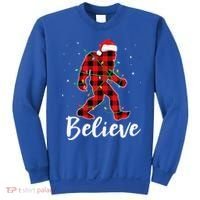 Funny Believe Plaid Bigfoot Christmas Light Sasquatch Santa Sweatshirt thumb 0