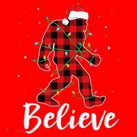 Funny Believe Plaid Bigfoot Christmas Light Sasquatch Santa Santa Hat thumb 1