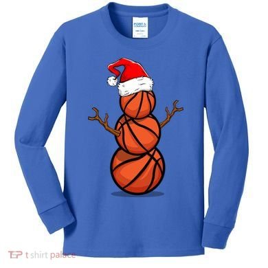 Funny Basketball Player Snow Christmas Gift Kids Long Sleeve Shirt