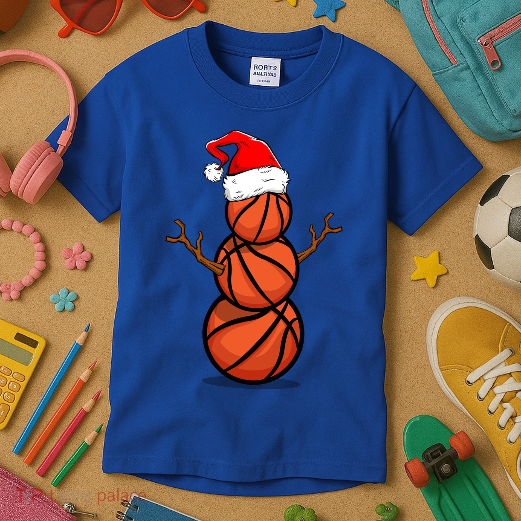 Funny Basketball Player Snow Christmas Gift Kids T-Shirt