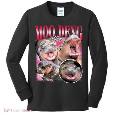 Funny Baby Pygmy Hippo Moodeng Kids Long Sleeve Shirt
