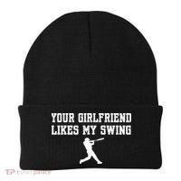 Funny Baseball Quote Your Girlfriend Likes My Swing Yo.Uth Beanie thumb 0