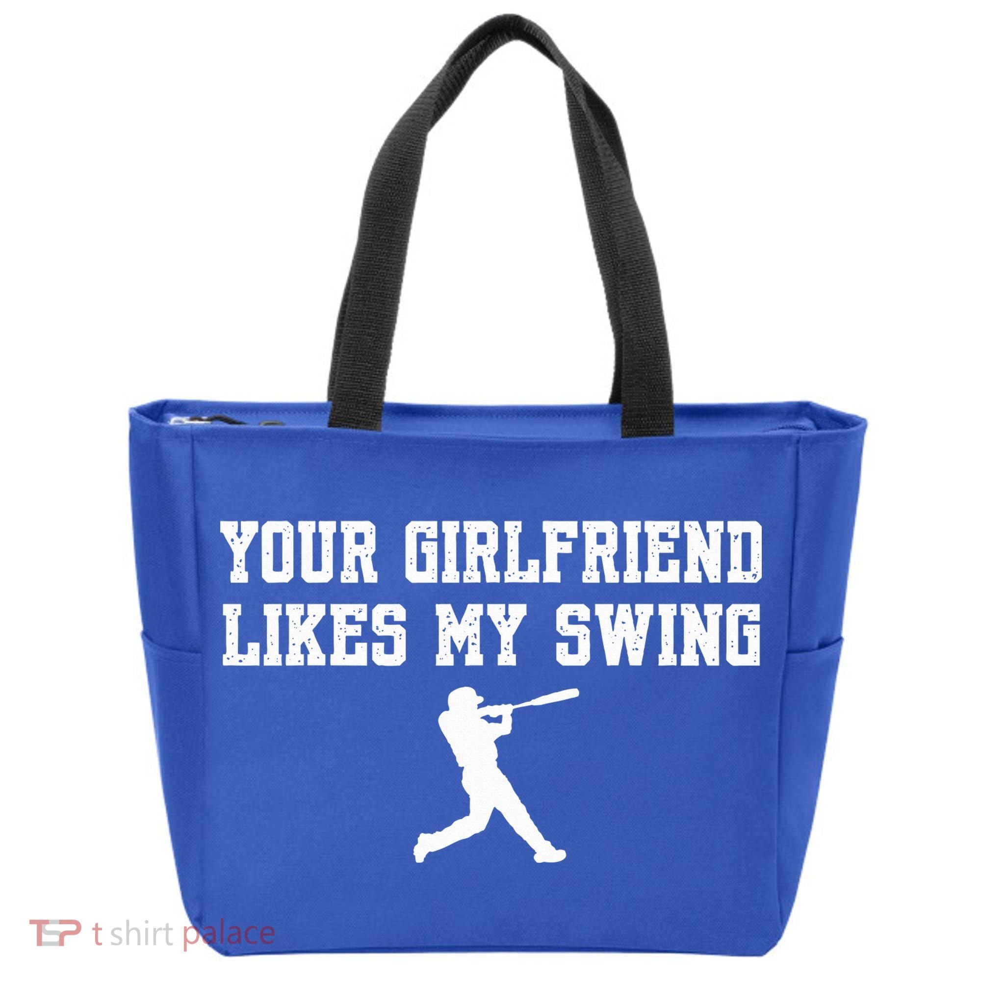 Funny Baseball Quote Your Girlfriend Likes My Swing Yo.Uth Tote Bag
