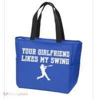 Funny Baseball Quote Your Girlfriend Likes My Swing Yo.Uth Tote Bag thumb 3