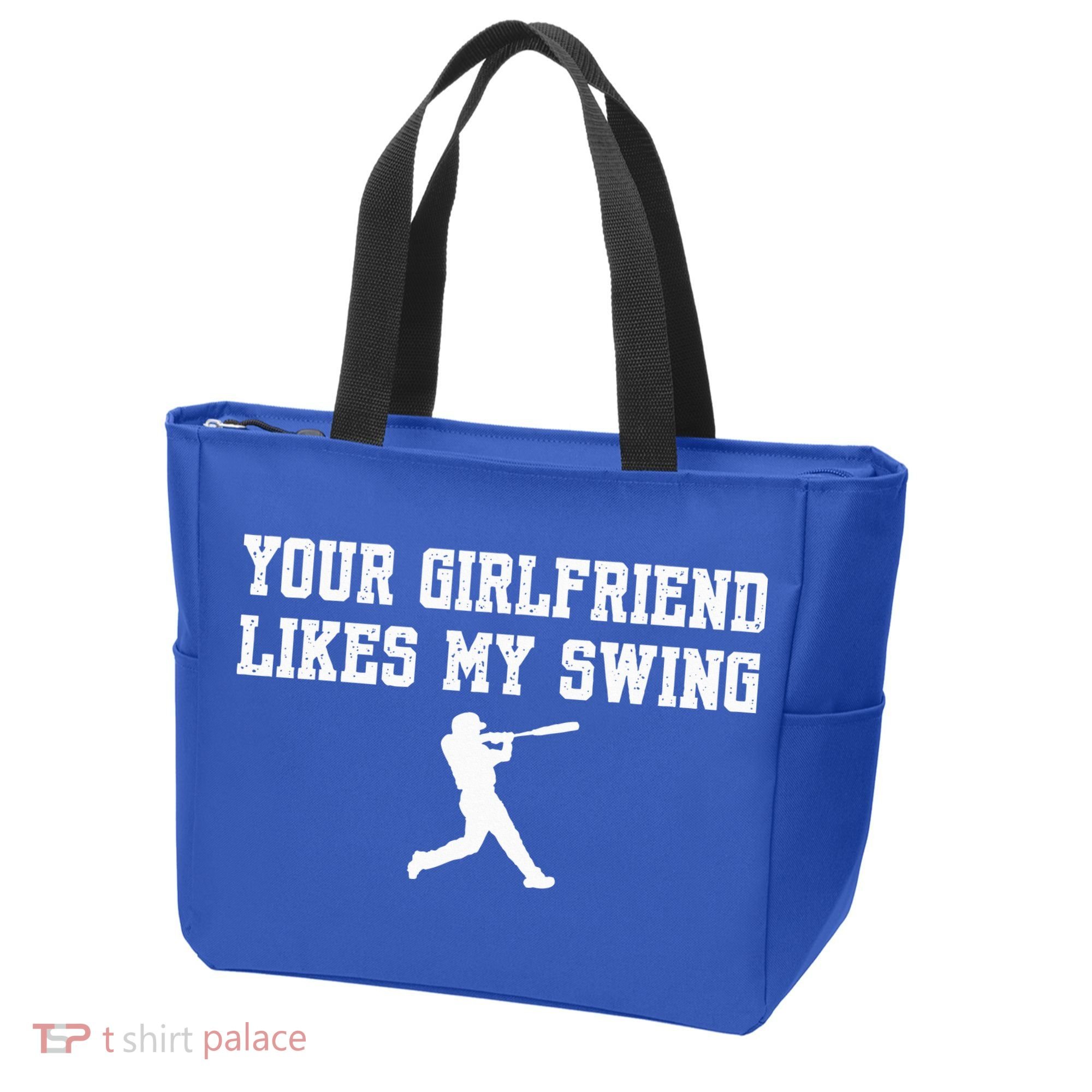 Funny Baseball Quote Your Girlfriend Likes My Swing Yo.Uth Tote Bag