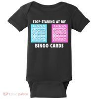 Funny Bingo Queen Stop Staring At My Bingo Cards Baby Bodysuit thumb 0