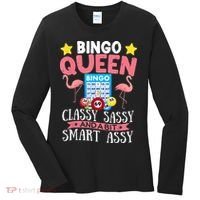 Funny Bingo Queen Bingo Flamingo Mothers Day Women's Long Sleeve Shirt thumb 0