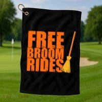 Free Broom Rides Funny Halloween Golf Towel thumb 1