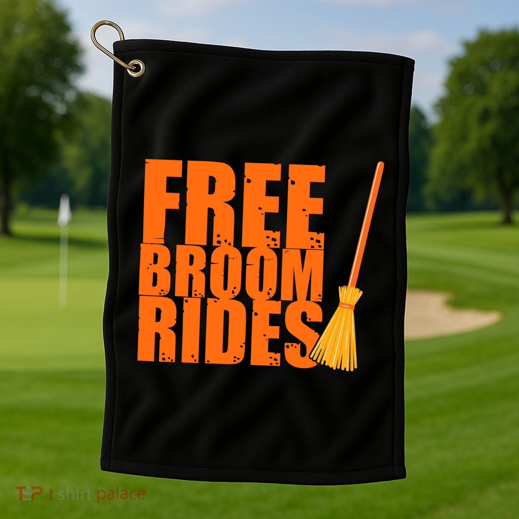 Free Broom Rides Funny Halloween Golf Towel