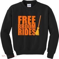 Free Broom Rides Funny Halloween Kids Sweatshirt thumb 0