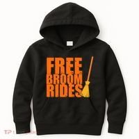 Free Broom Rides Funny Halloween Kids Hoodie thumb 0