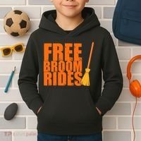 Free Broom Rides Funny Halloween Kids Hoodie thumb 2