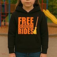 Free Broom Rides Funny Halloween Kids Hoodie thumb 3