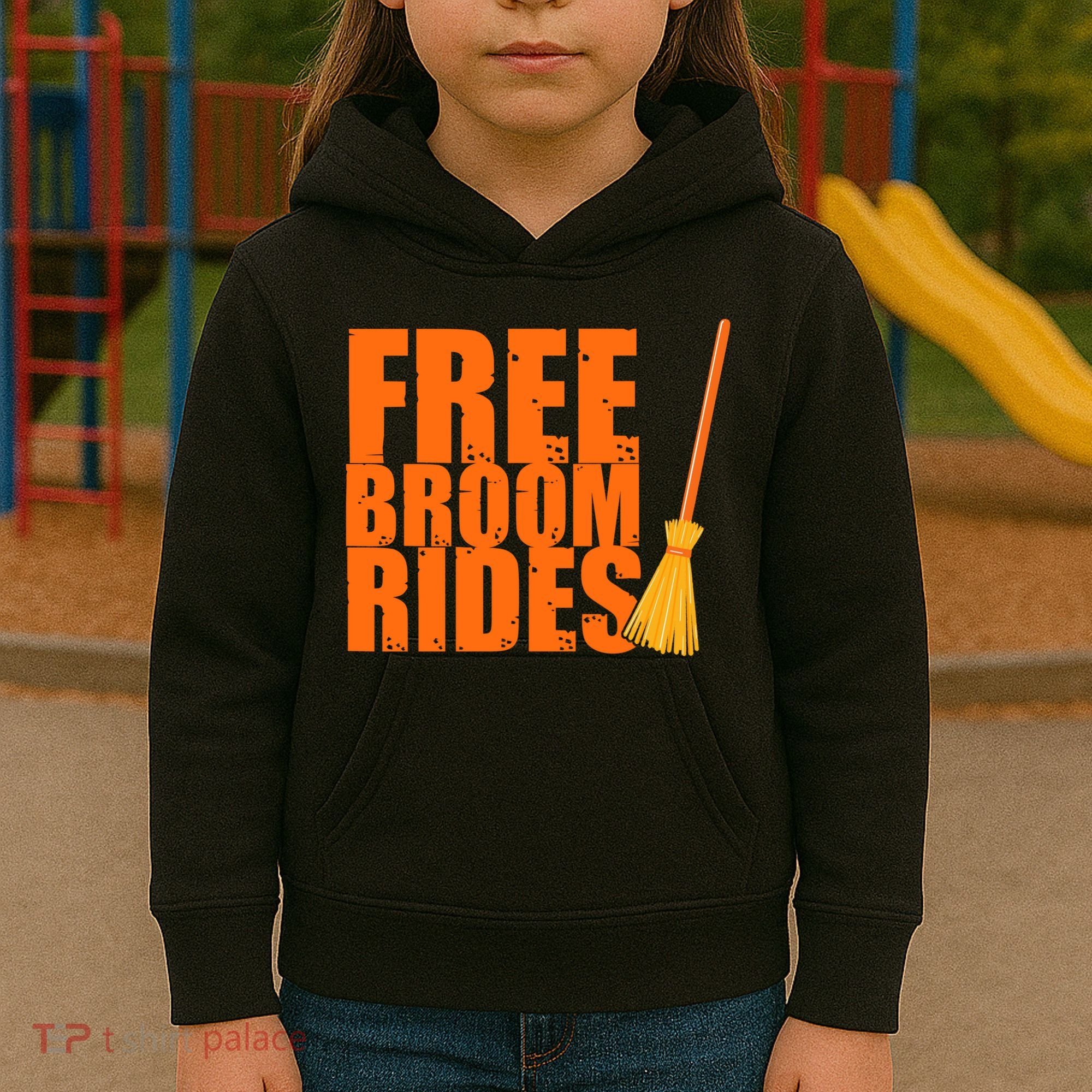 Free Broom Rides Funny Halloween Kids Hoodie