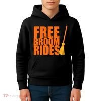 Free Broom Rides Funny Halloween Kids Hoodie thumb 4