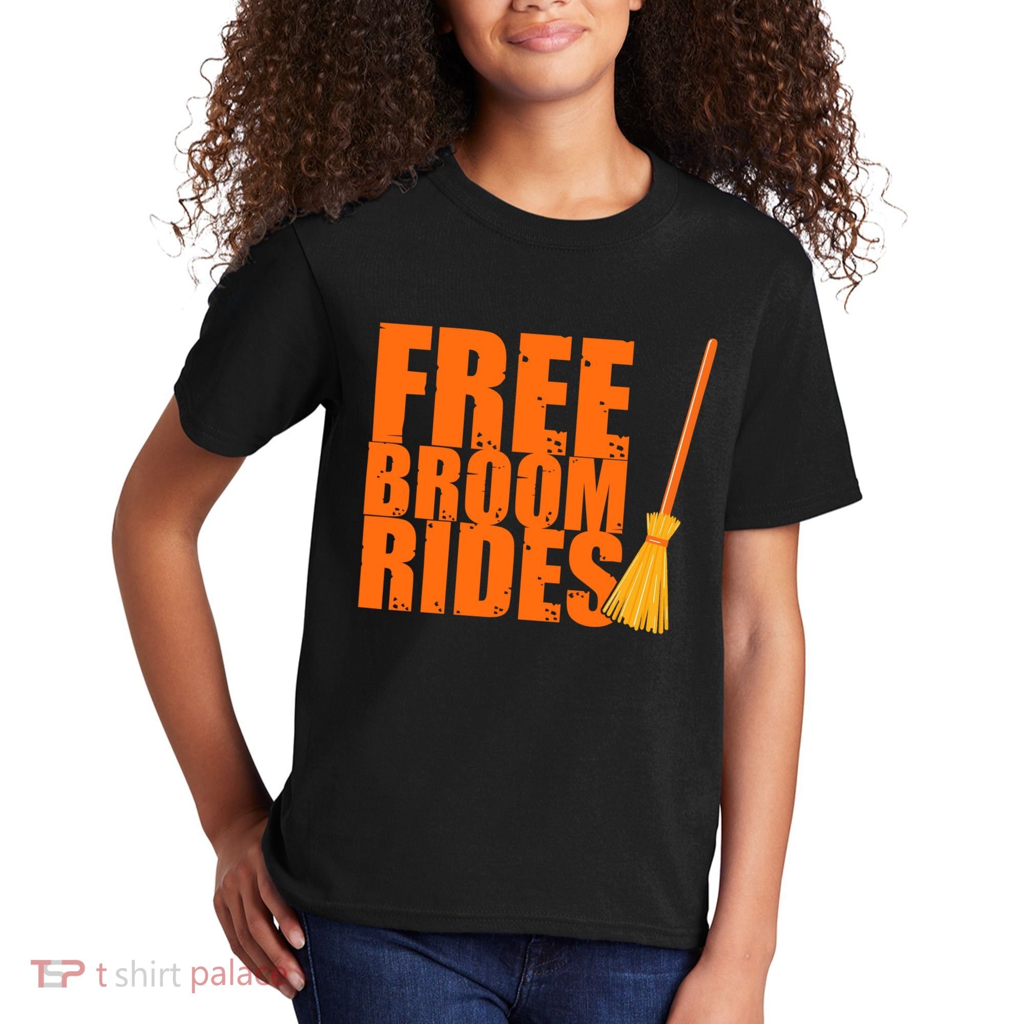 Free Broom Rides Funny Halloween Kids T-Shirt