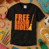Free Broom Rides Funny Halloween Kids T-Shirt thumb 3