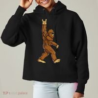 Funny Bigfoot Rock On Sasquatch Rock And Roll Gift Ladies Heavyweight Boxy Pullover Hoodie thumb 0