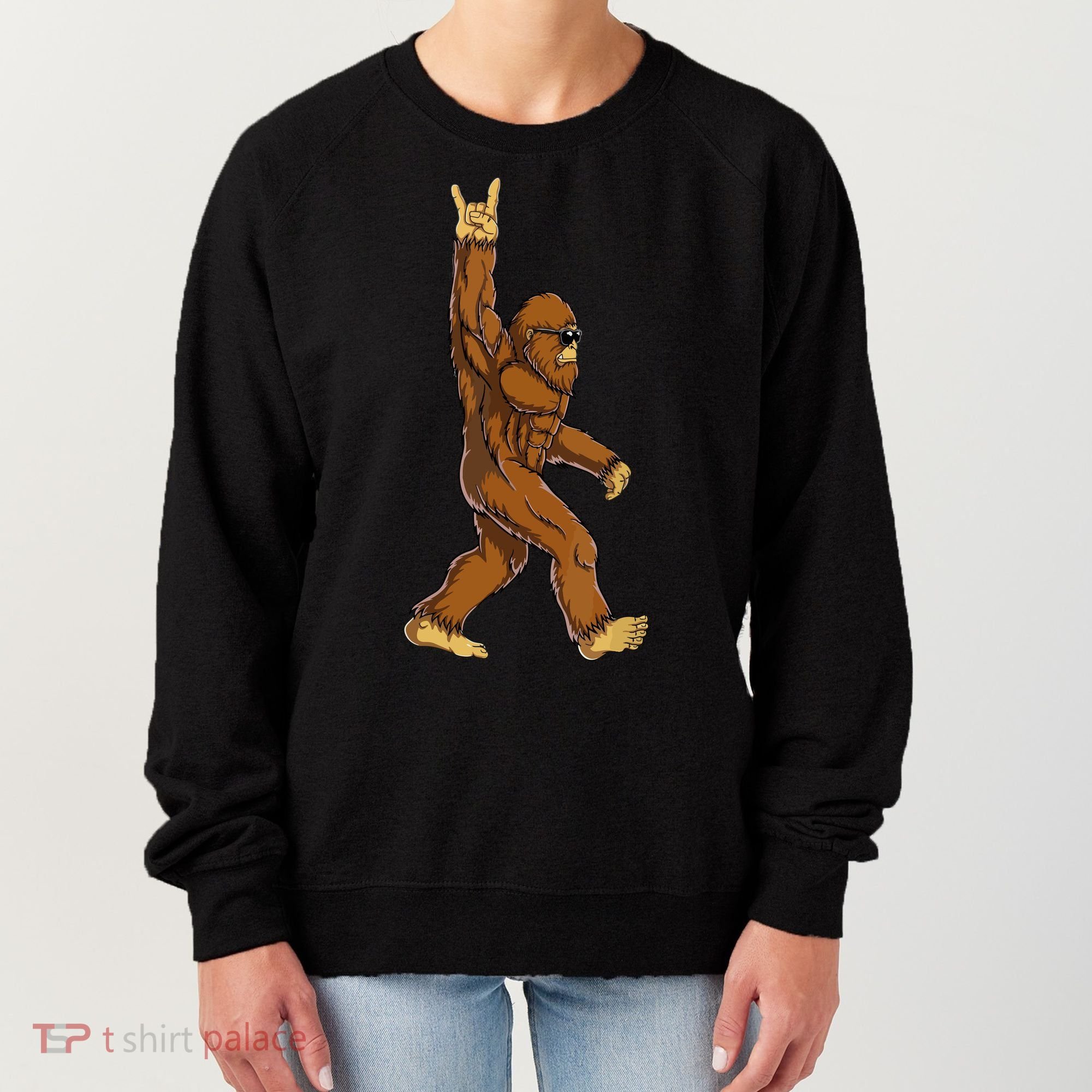 Funny Bigfoot Rock On Sasquatch Rock And Roll Gift Women's Sweatshirt