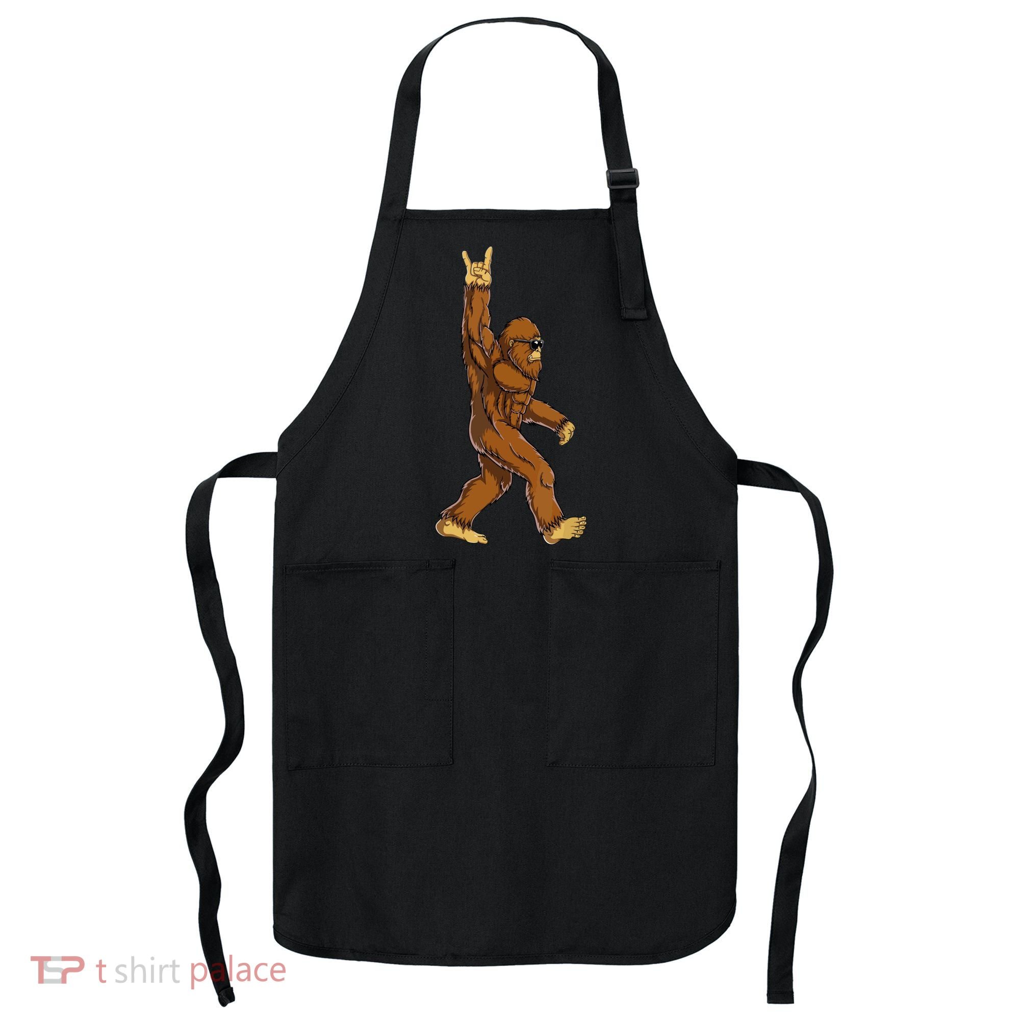 Funny Bigfoot Rock On Sasquatch Rock And Roll Gift Apron