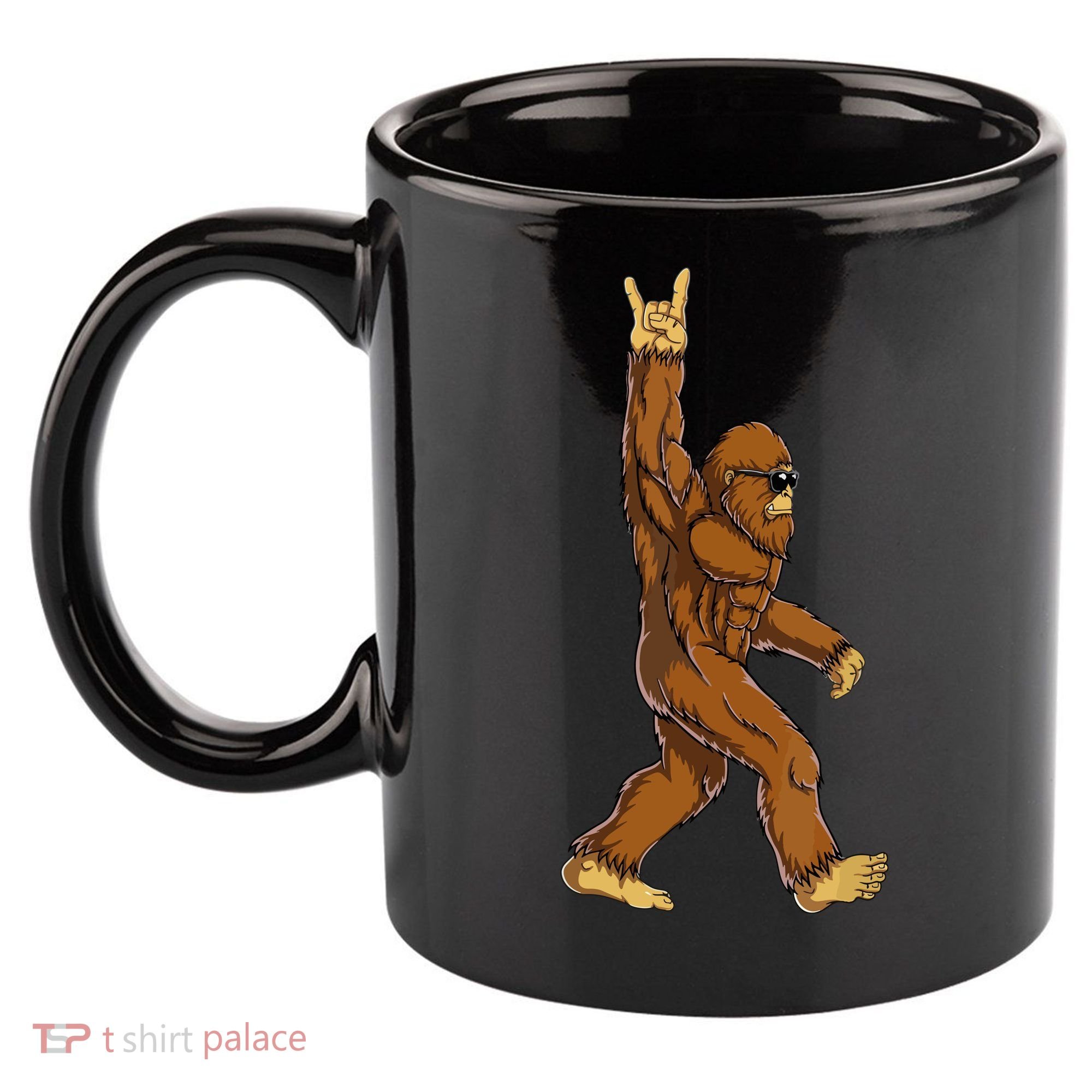 Funny Bigfoot Rock On Sasquatch Rock And Roll Gift 11oz C Handle Ceramic Mug