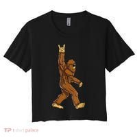 Funny Bigfoot Rock On Sasquatch Rock And Roll Gift Women's Crop Top Tee thumb 0