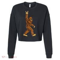 Funny Bigfoot Rock On Sasquatch Rock And Roll Gift Cropped Pullover Crew thumb 0
