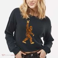 Funny Bigfoot Rock On Sasquatch Rock And Roll Gift Cropped Pullover Crew thumb 2