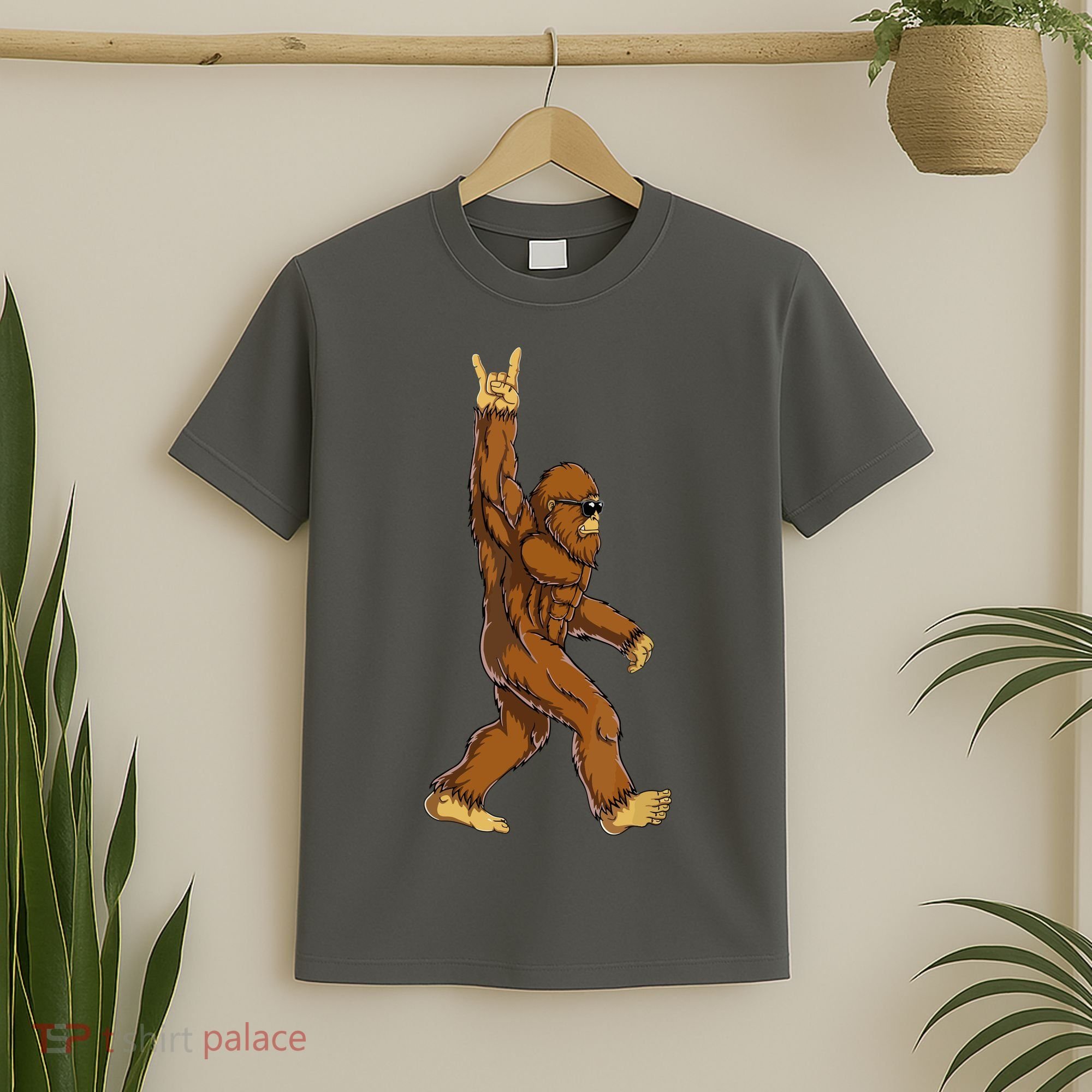 Funny Bigfoot Rock On Sasquatch Rock And Roll Gift T-Shirt