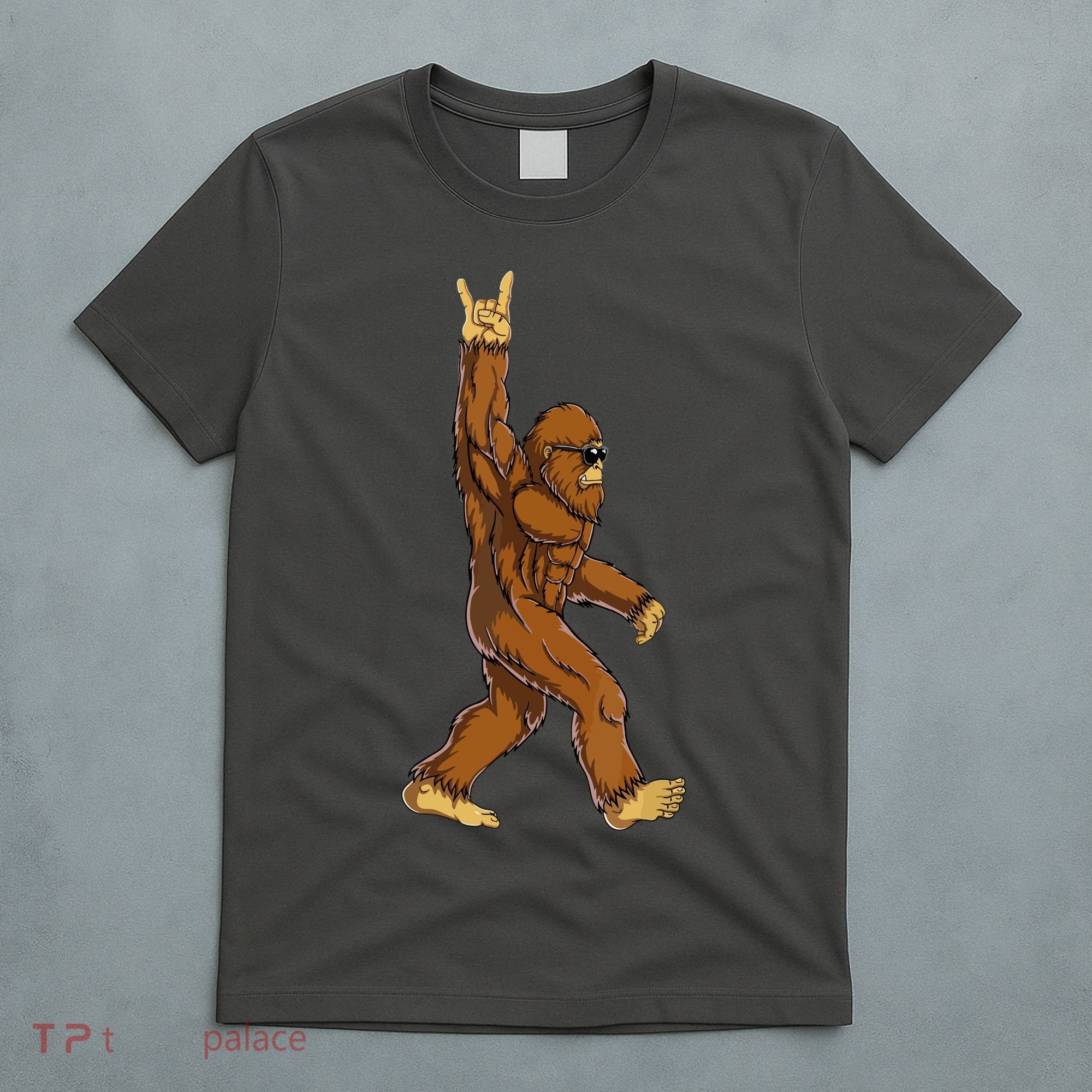 Funny Bigfoot Rock On Sasquatch Rock And Roll Gift T-Shirt
