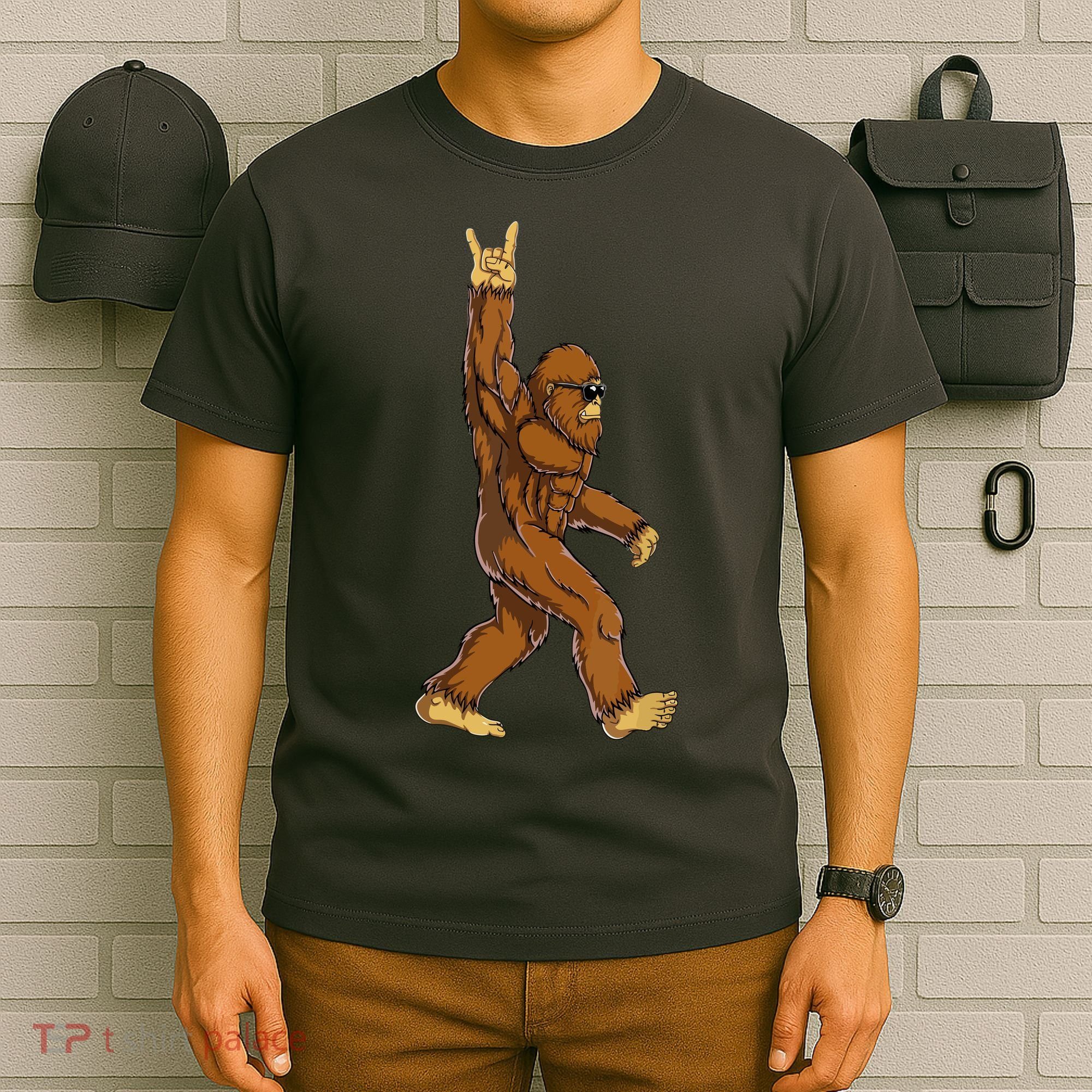Funny Bigfoot Rock On Sasquatch Rock And Roll Gift T-Shirt
