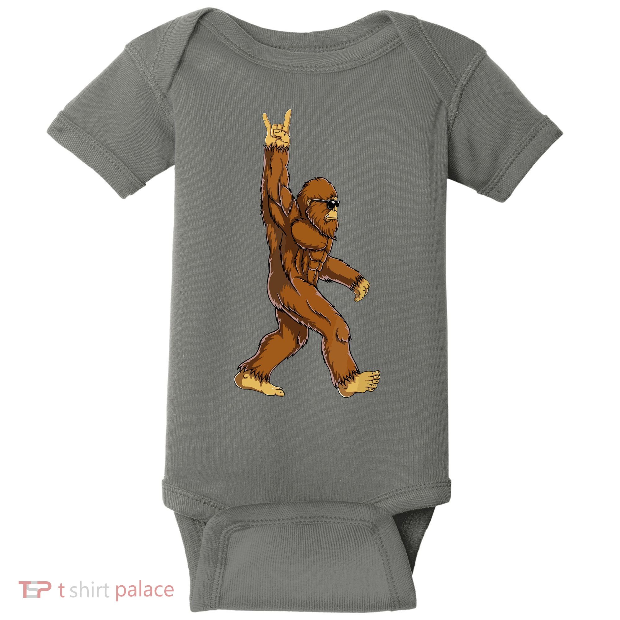 Funny Bigfoot Rock On Sasquatch Rock And Roll Gift Baby Bodysuit