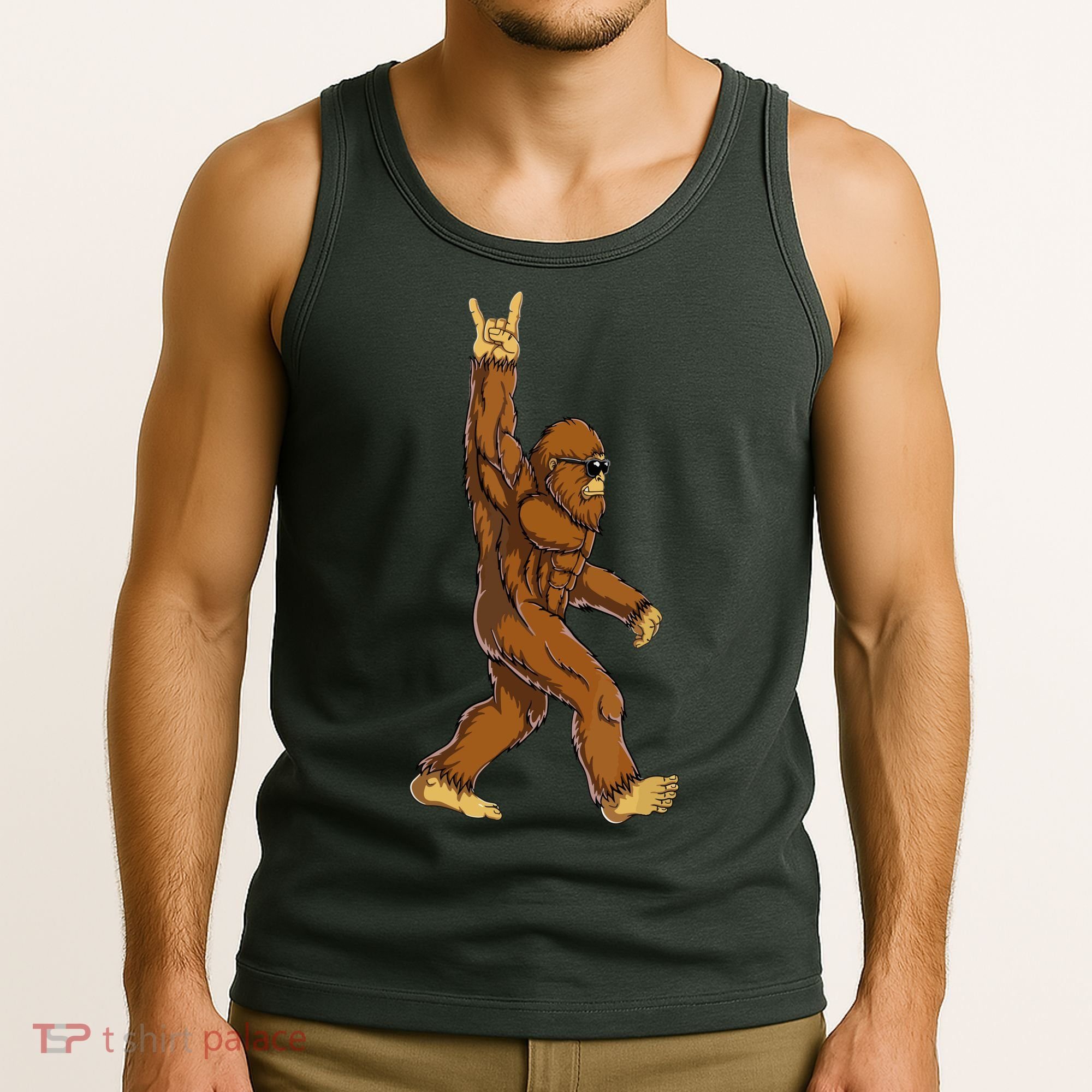 Funny Bigfoot Rock On Sasquatch Rock And Roll Gift Tank Top