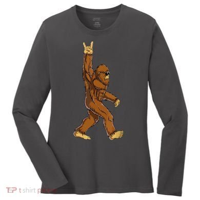 Funny Bigfoot Rock On Sasquatch Rock And Roll Gift Women's Long Sleeve Shirt