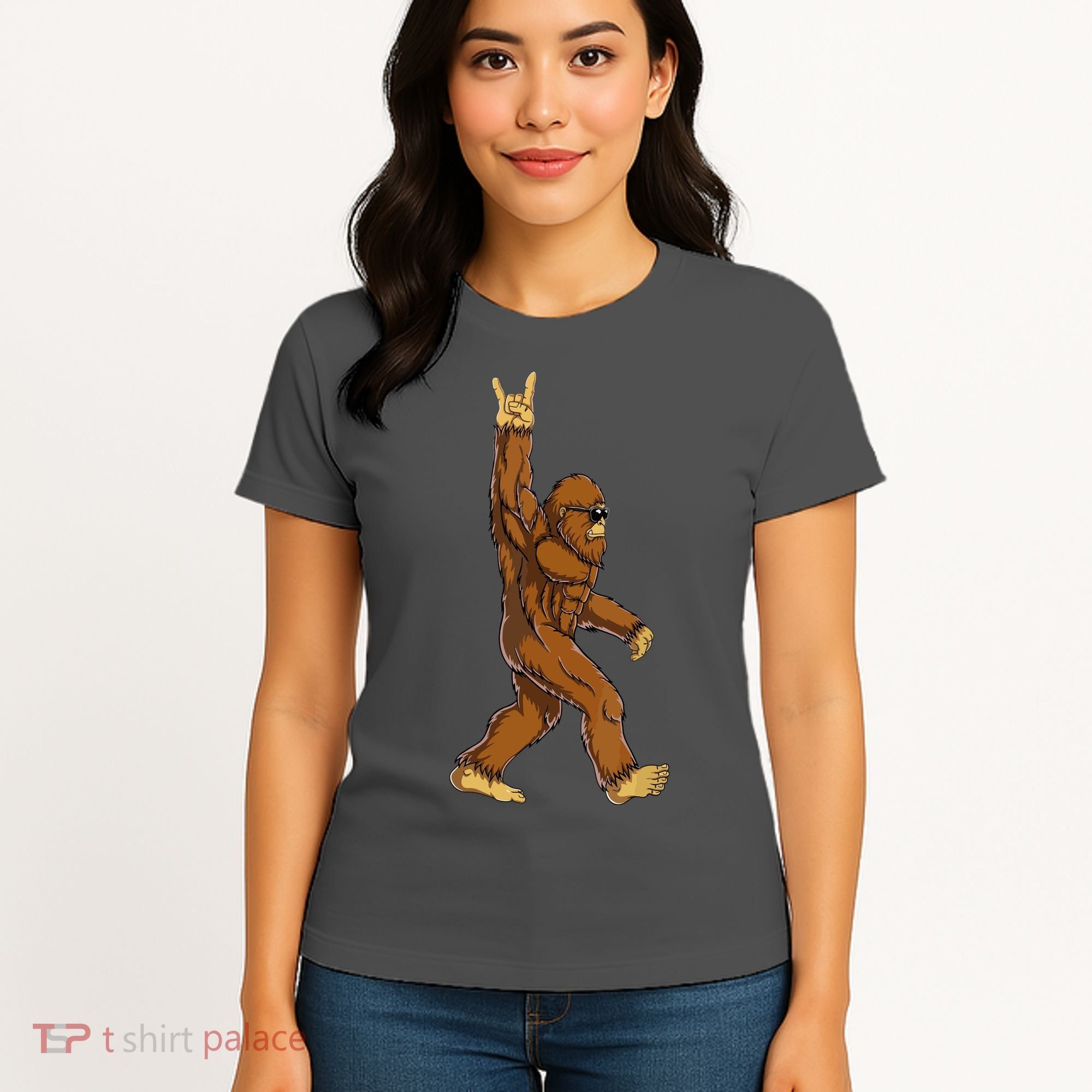 Funny Bigfoot Rock On Sasquatch Rock And Roll Gift Women's T-Shirt