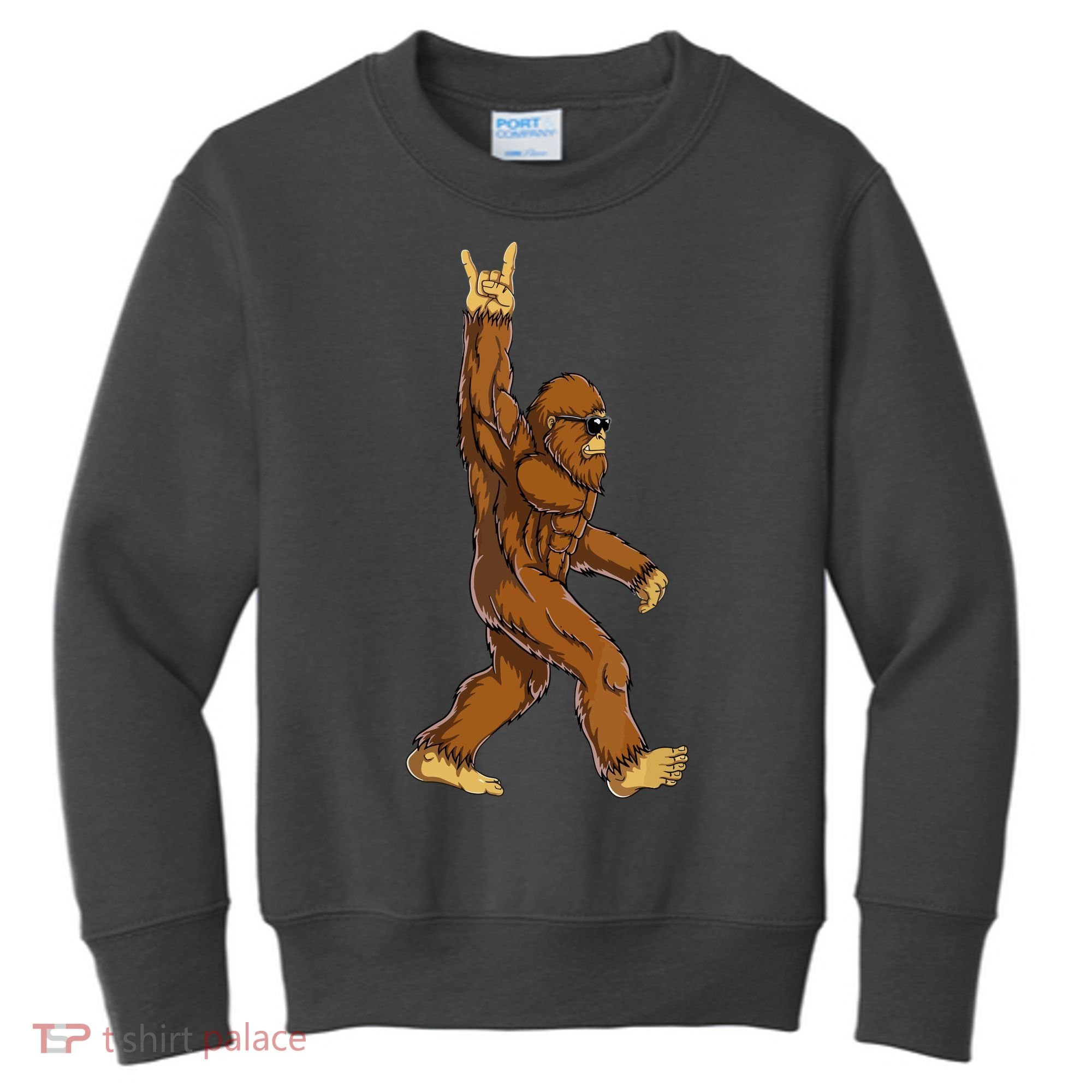 Funny Bigfoot Rock On Sasquatch Rock And Roll Gift Kids Sweatshirt