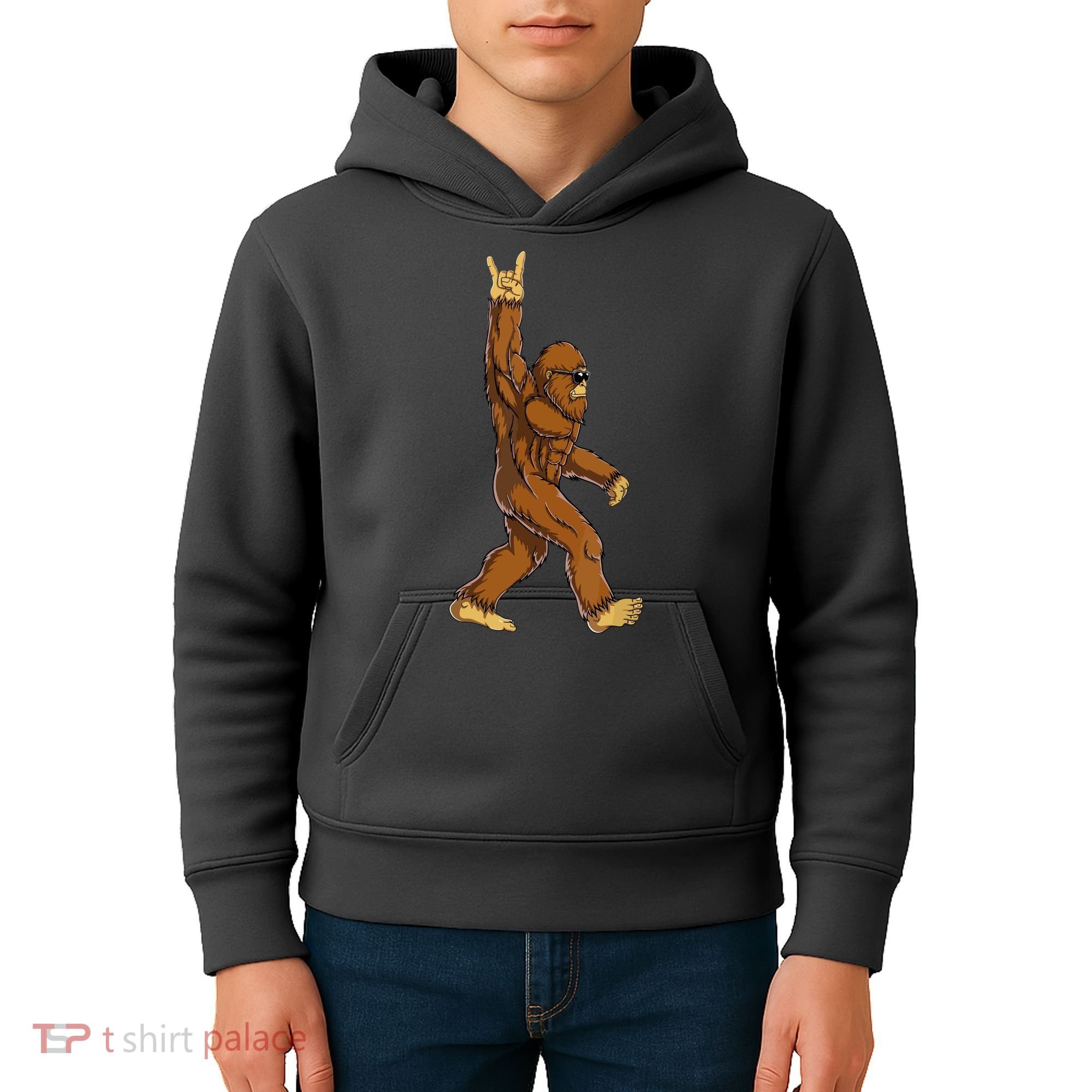 Funny Bigfoot Rock On Sasquatch Rock And Roll Gift Kids Hoodie