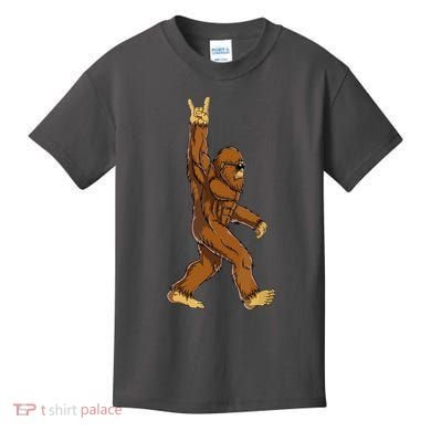 Funny Bigfoot Rock On Sasquatch Rock And Roll Gift Kids T-Shirt