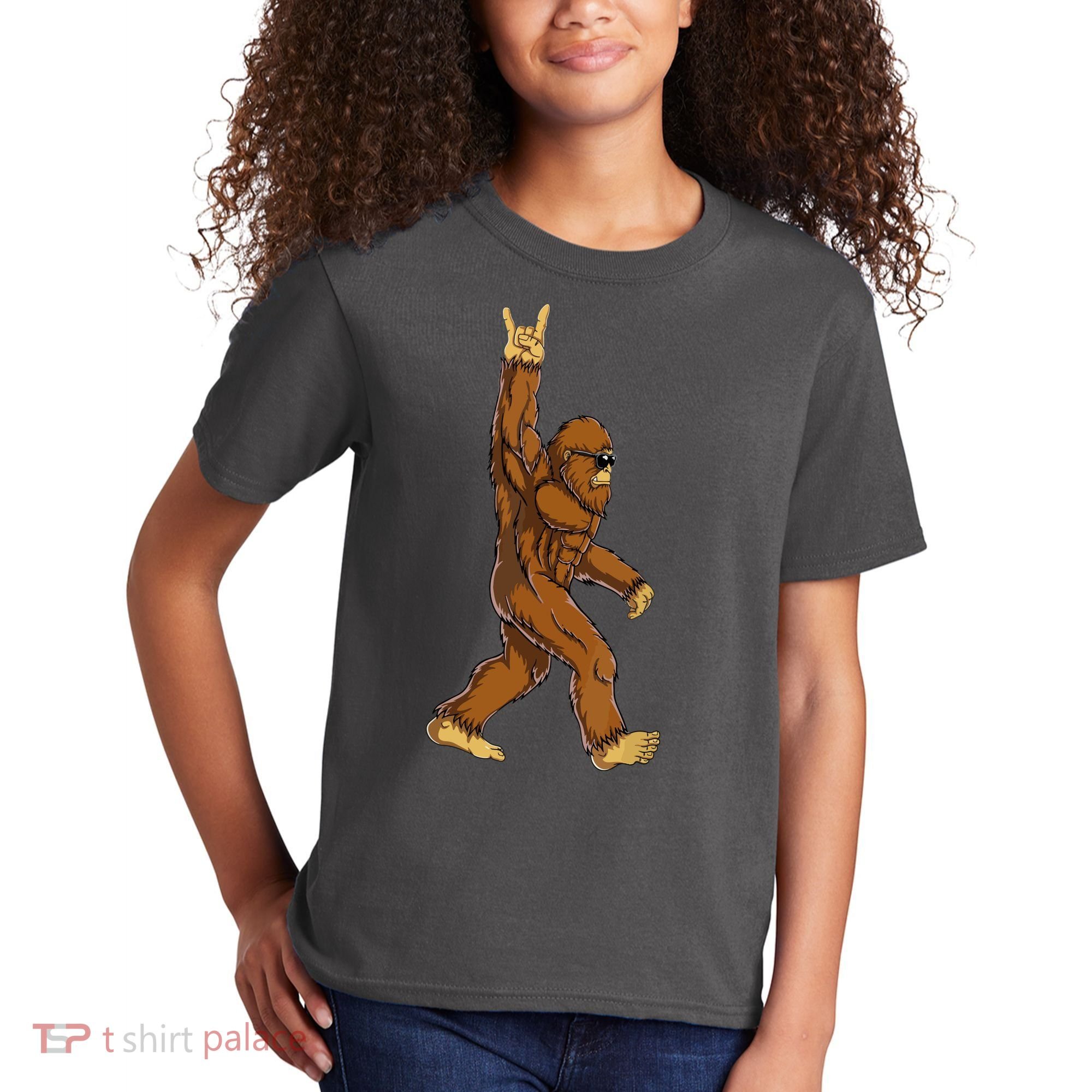 Funny Bigfoot Rock On Sasquatch Rock And Roll Gift Kids T-Shirt