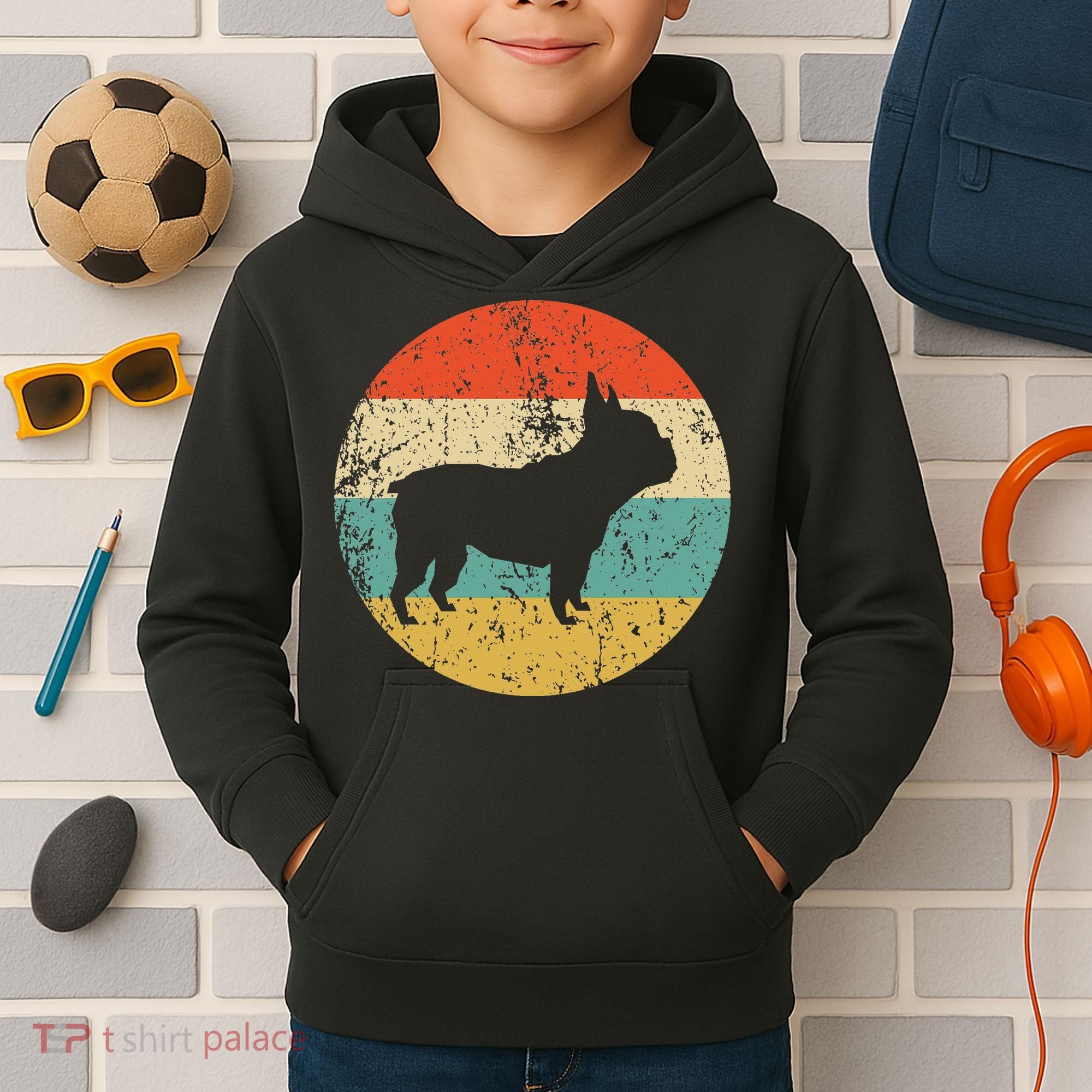 French Bulldog Retro Dog Kids Hoodie