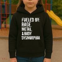 Fueled By Rage Metal And Body Dysmorphia Funny Grunge Style Kids Hoodie thumb 3