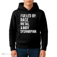 Fueled By Rage Metal And Body Dysmorphia Funny Grunge Style Kids Hoodie thumb 4