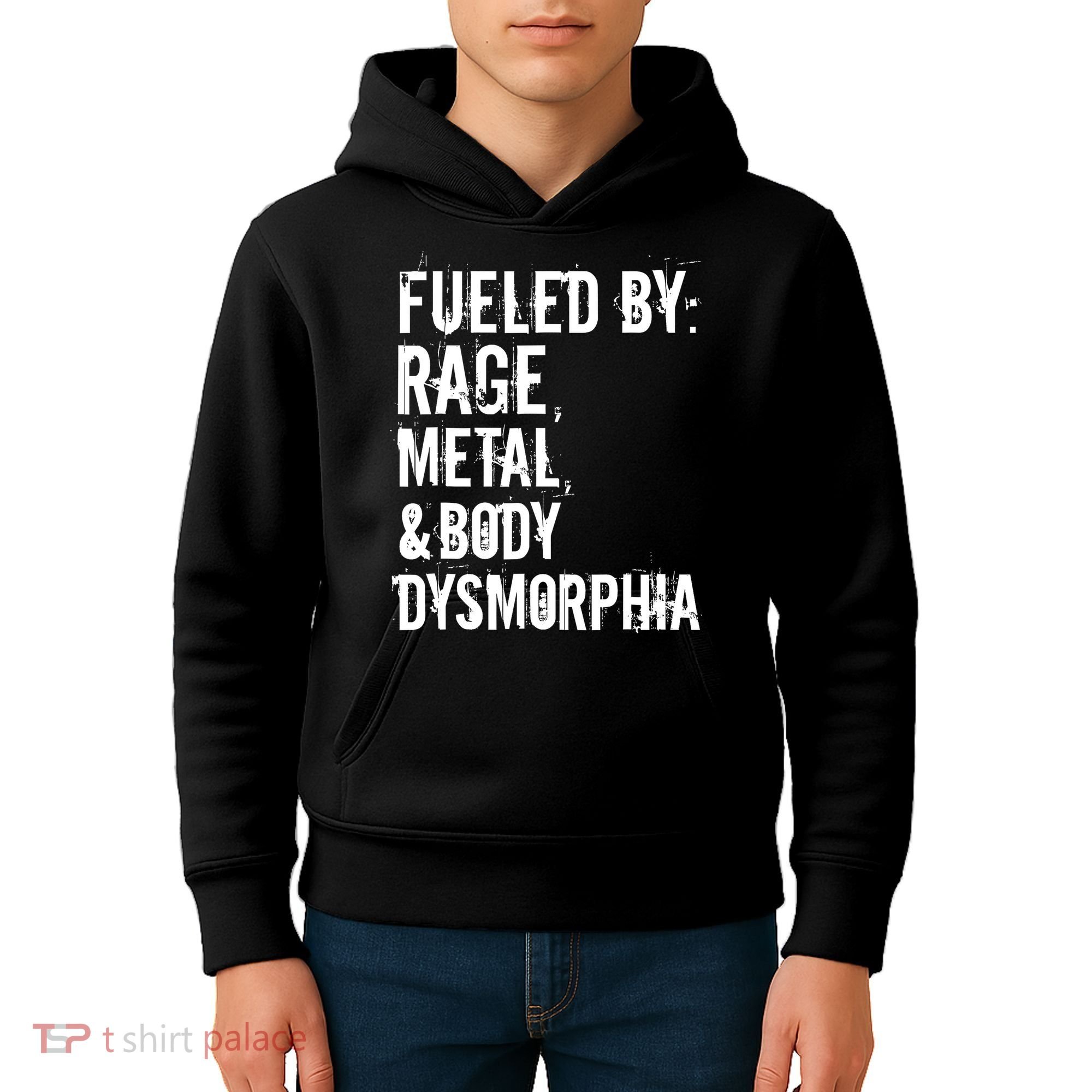 Fueled By Rage Metal And Body Dysmorphia Funny Grunge Style Kids Hoodie