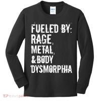 Fueled By Rage Metal And Body Dysmorphia Funny Grunge Style Kids Long Sleeve Shirt thumb 0
