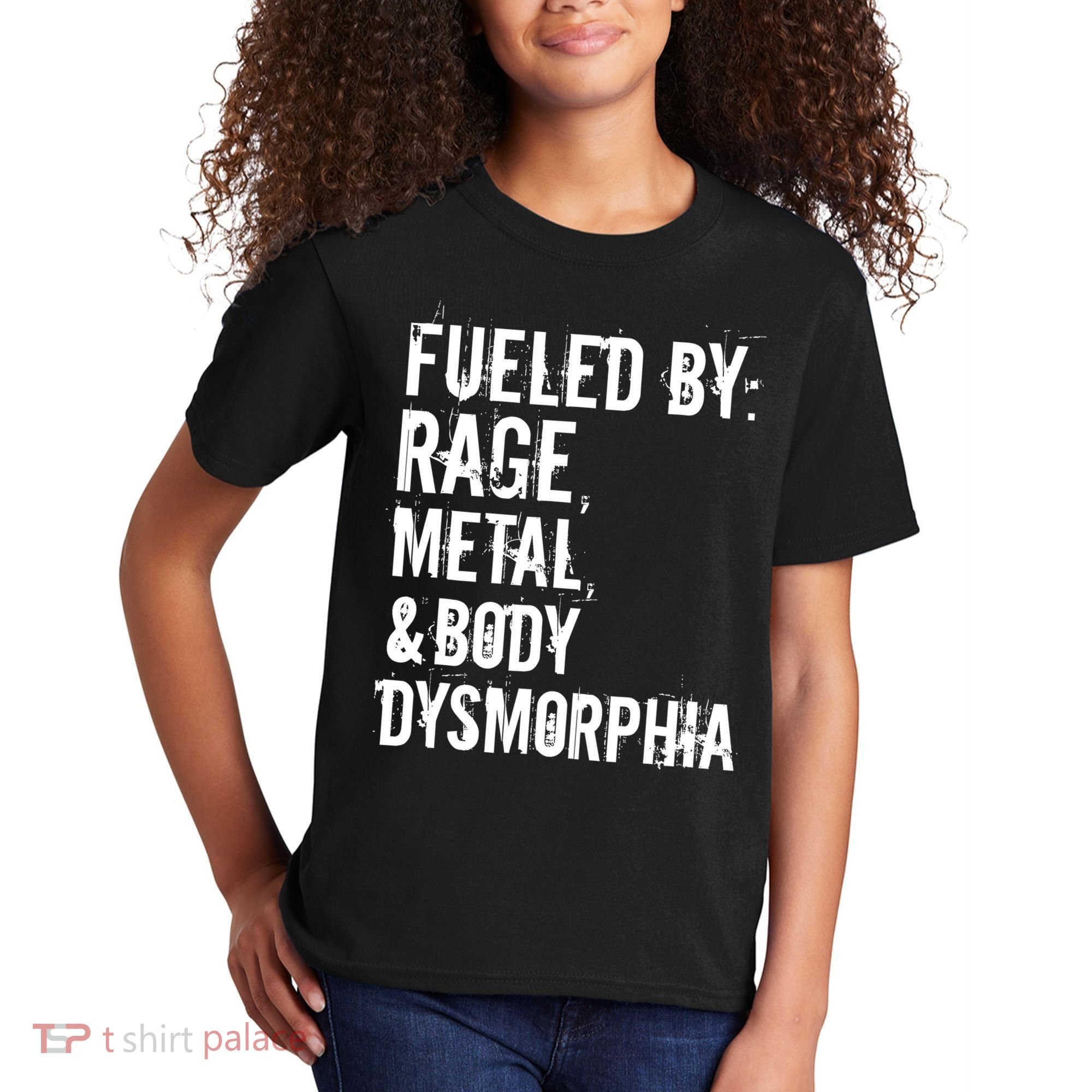 Fueled By Rage Metal And Body Dysmorphia Funny Grunge Style Kids T-Shirt