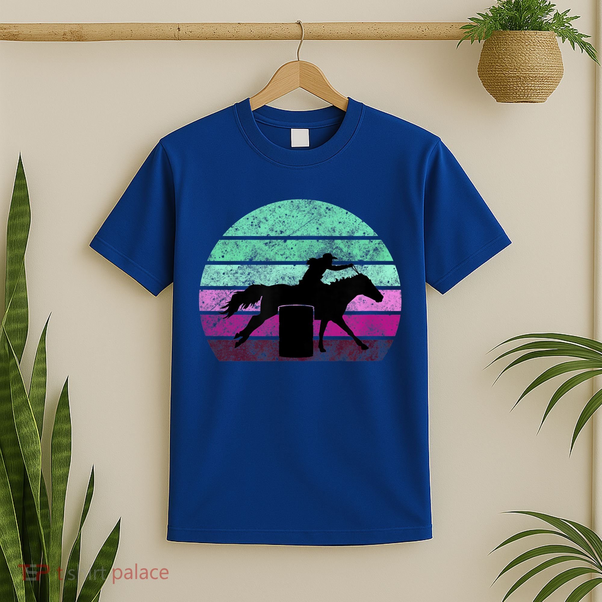Funny Barrel Racing Gift Horse Lover Vintage Sunset Country Girl Gift T-Shirt